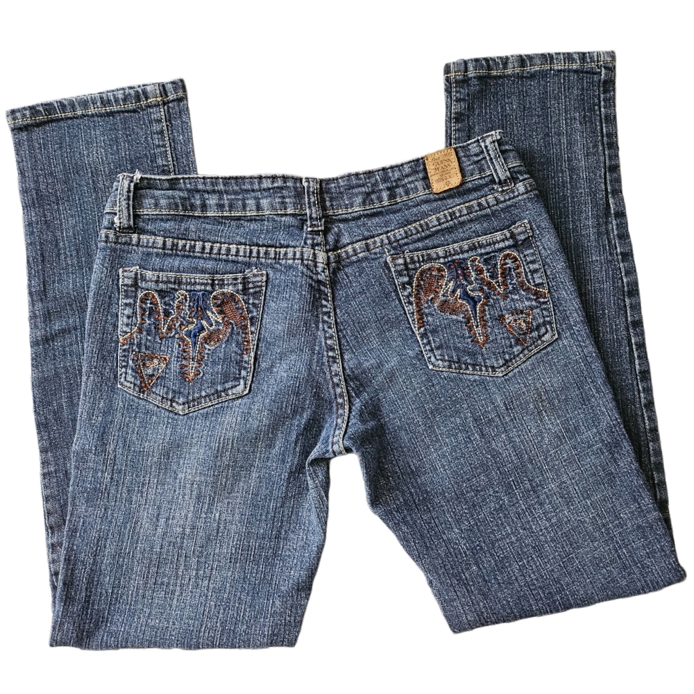 Y2K Vintage Guess Jeans Skinny Rhinestone Embroidered Brown Nice fit 30 in waist